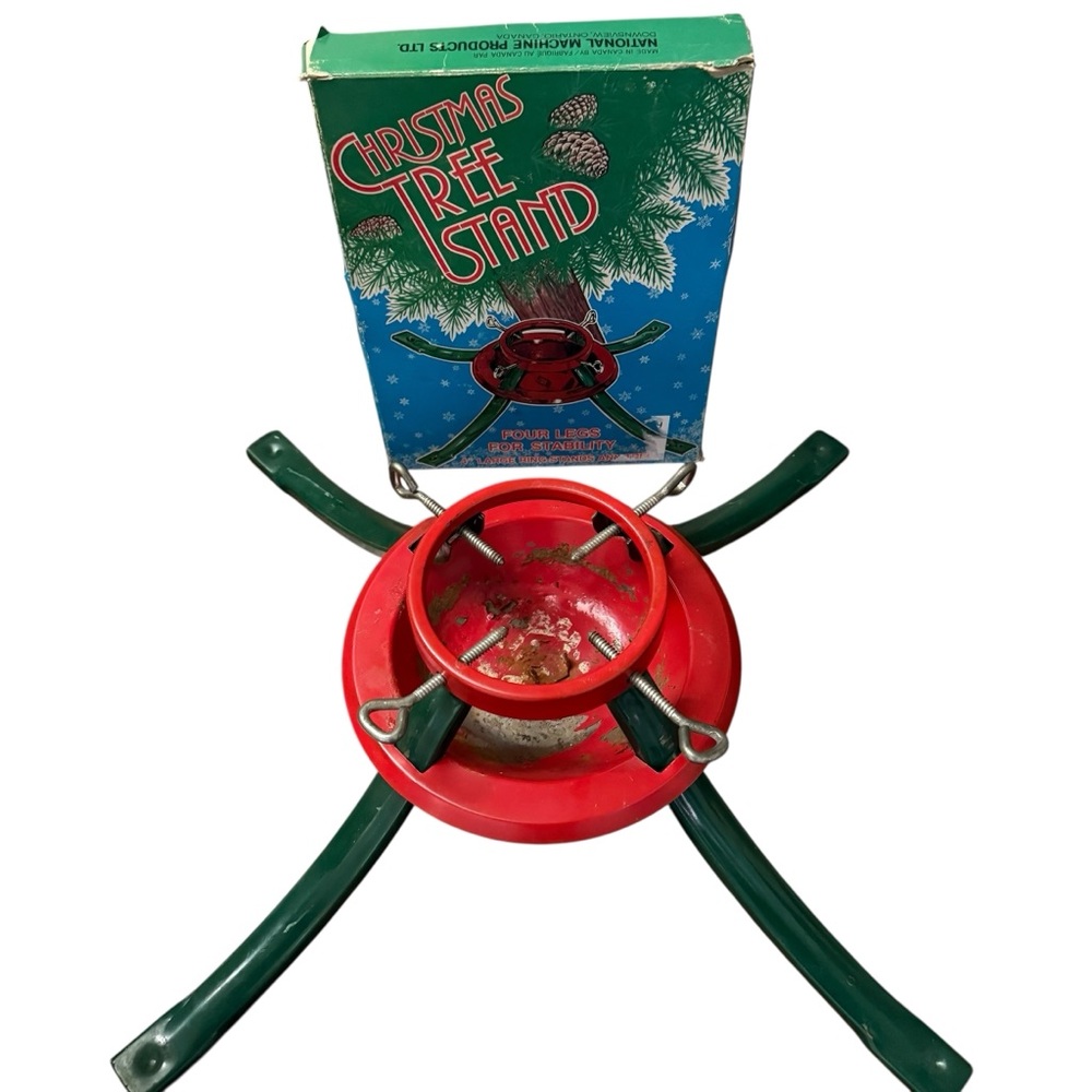 VTG MCM Real Christmas Tree Stand 4” Red Green National Machine Products Canada